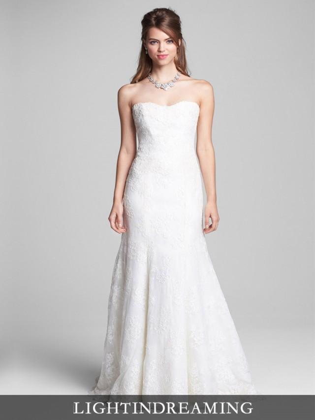 wedding photo - Strapless Sweetheart Embroidered Lace Trumpet Wedding Dresses - LightIndreaming.com