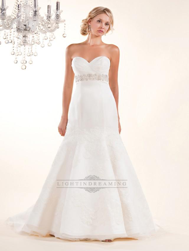 wedding photo - Fit and Flare Cross Sweetheart with Lace Appliques and Beaded Belt - LightIndreaming.com