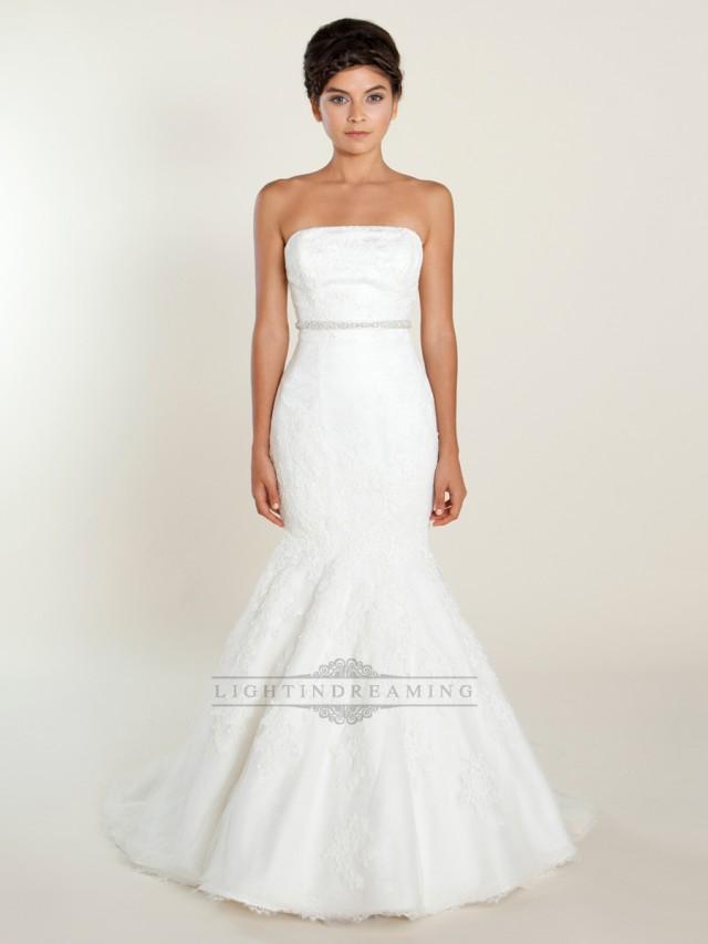 wedding photo - Fit and Flare Strapless Lace Wedding Dresses with Beaded Belt - LightIndreaming.com