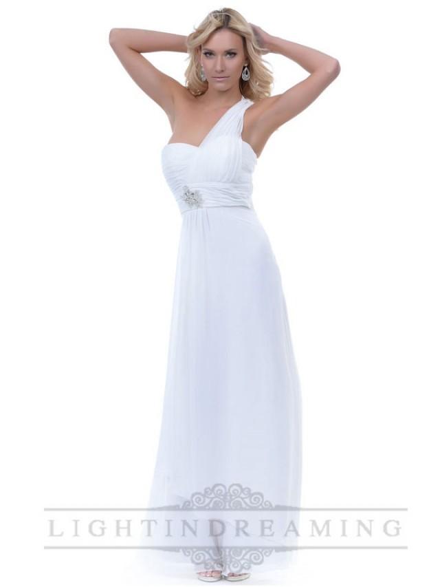 wedding photo - Ivroy Chiffon One Shoulder Empire Waist Pleated Long Prom Dresses - LightIndreaming.com