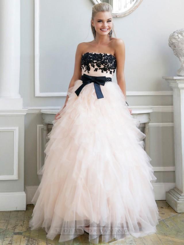 wedding photo - Luxury Strapless Floral Embellished Long Prom Dresses with Ruffled Skirt - LightIndreaming.com