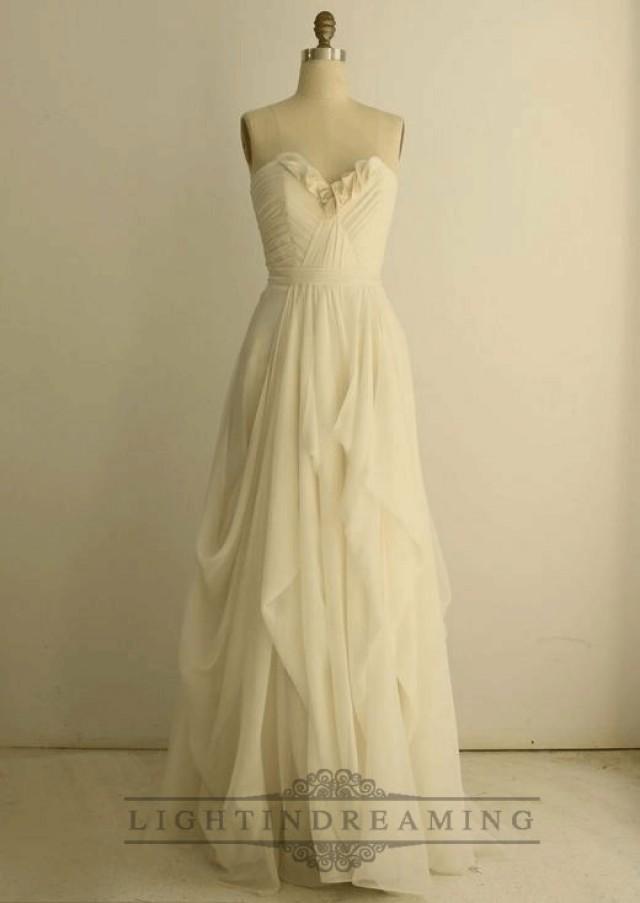 wedding photo - Soft Silk Chiffon Sweetheart Pleated Column Wedding Dresses - LightIndreaming.com