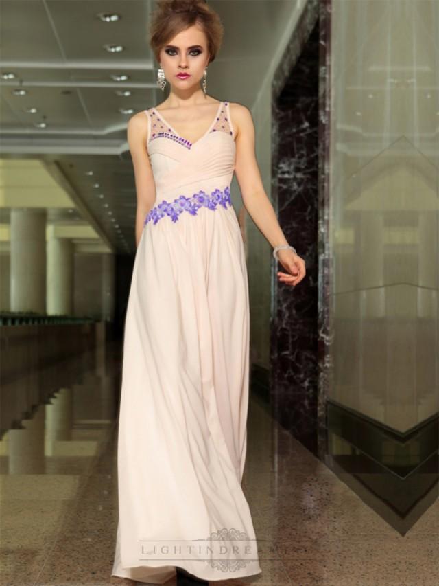 wedding photo - Pink Beaded Straps V-neck A-line Floor Length Formal Dresses - LightIndreaming.com