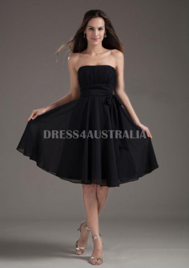 wedding photo - Buy Australia A-line Empire Strapless Black Chiffon Knee Length Bridesmaid Dresses 8132205 at AU$108.83 - Dress4Australia.com.au