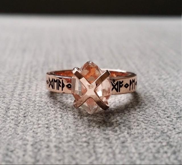 rustic herkimer diamond engagement ring nordic runes terminated quartz old world norse mythology viking 14k rose gold hammered the frigg 2442958 - Norse Wedding Rings rustic herkimer diamond engagement ring nordic runes terminated quartz old world norse mythology viking 14k rose gold hammered the frigg 2442958 - Norse Wedding Rings
