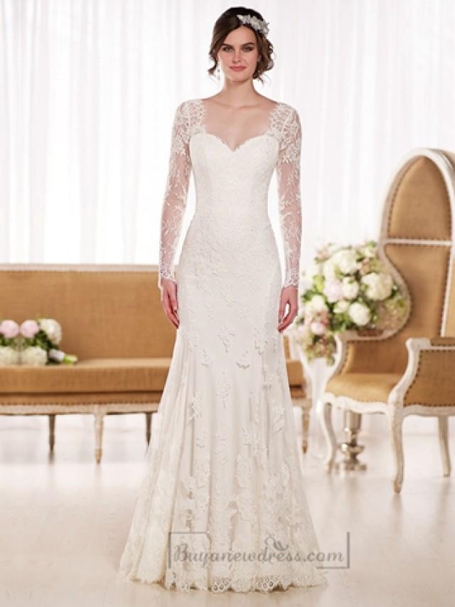 wedding photo - Illusion Long Sleeves A-line Lace Wedding Dresses with V-back