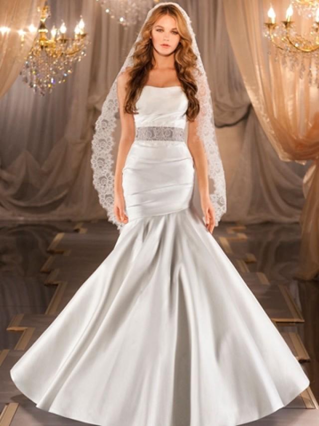 wedding photo - Elegant Ruched Fit Flare Wedding Dress with Asymmetrical Dropped Waist Circular Skirt