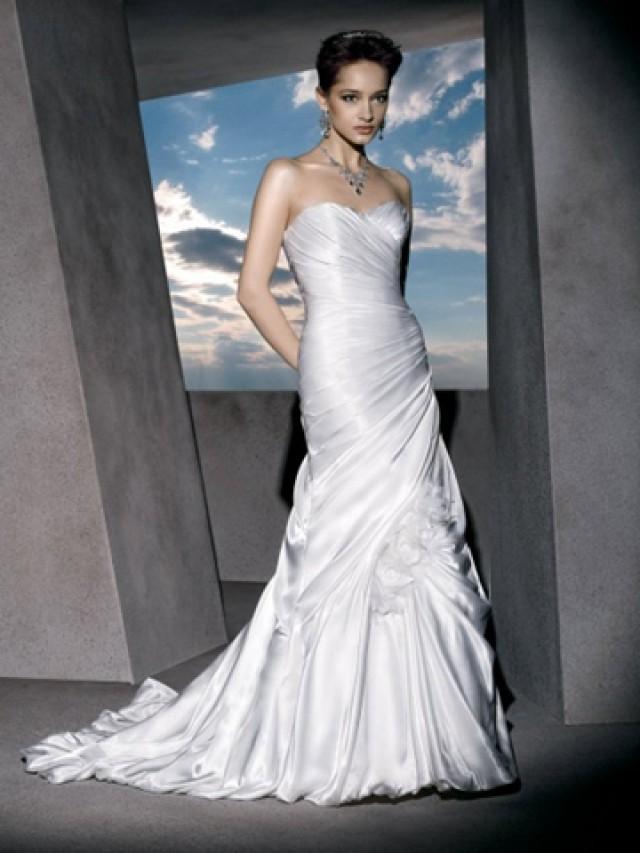 wedding photo - Classic Trumpet Satin Strapless Bridal Gown with Ruched Sweetheart Neck and Lace-up Back