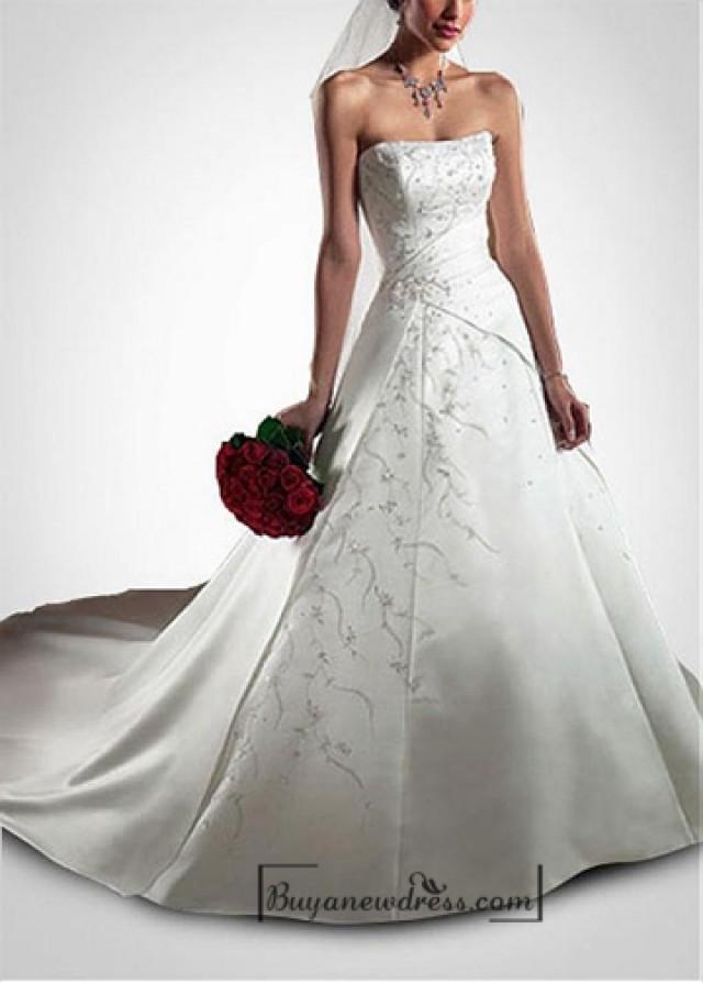 wedding photo - Beautiful Elegant Satin A-line Strapless Wedding Dress In Great Handwork