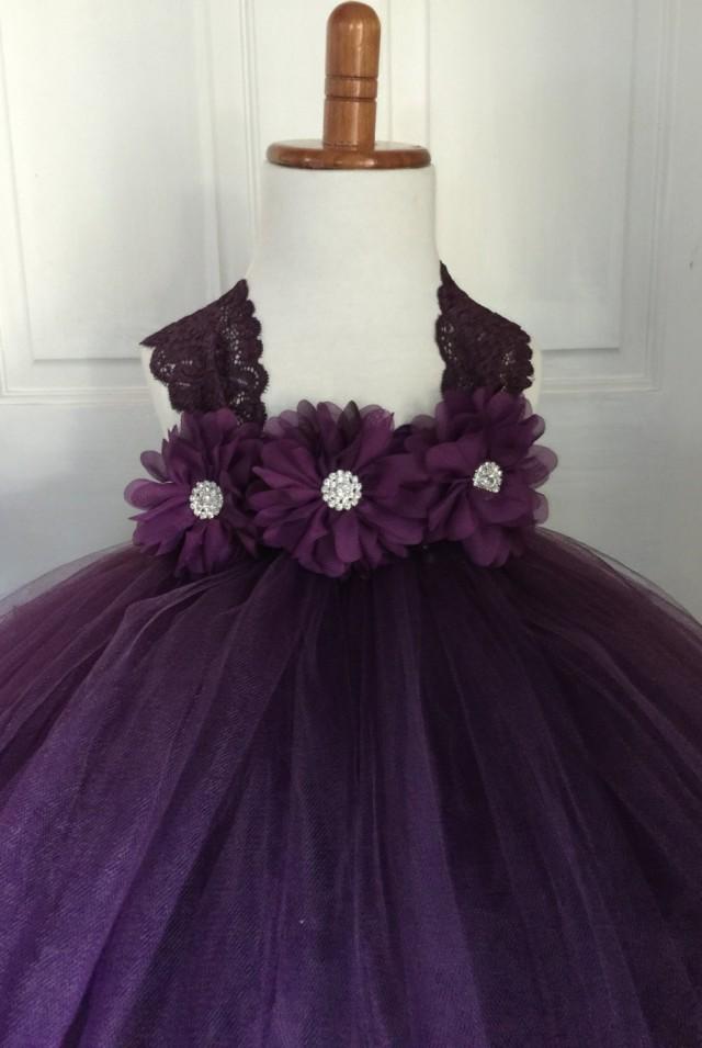 Plum Flower Girl Satin Lace Tutu Dress Wedding Plum Flower Girl Satin Lace Tutu Dress Wedding