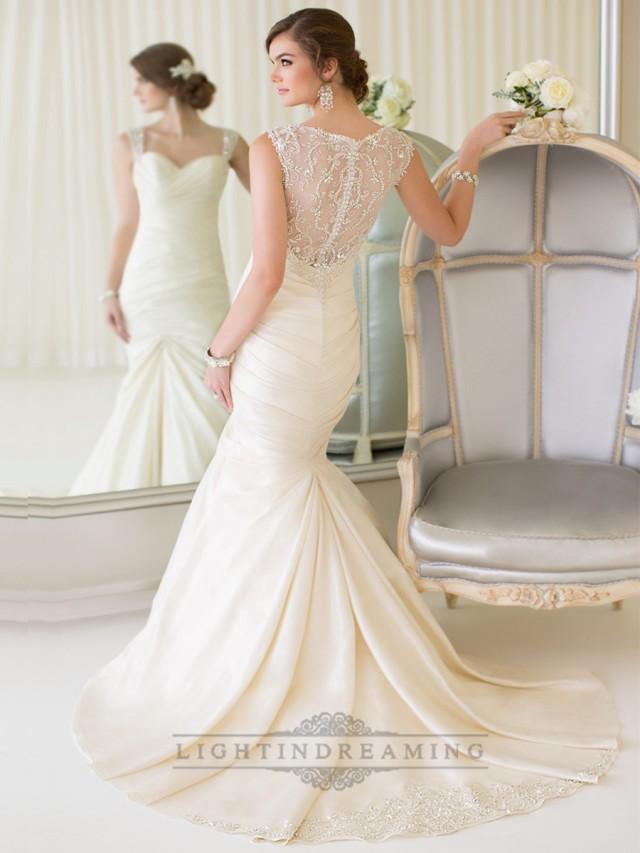 wedding photo - Luxury Beaded Straps Fit and Flare Sweetheart Wedding Dresses with Illusion Back - LightIndreaming.com