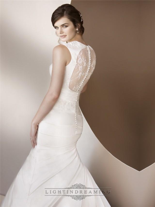 wedding photo - Luxury Trumpet Queen Anne Neckline Wedding Dresses with Illusion Keyhole Back - LightIndreaming.com