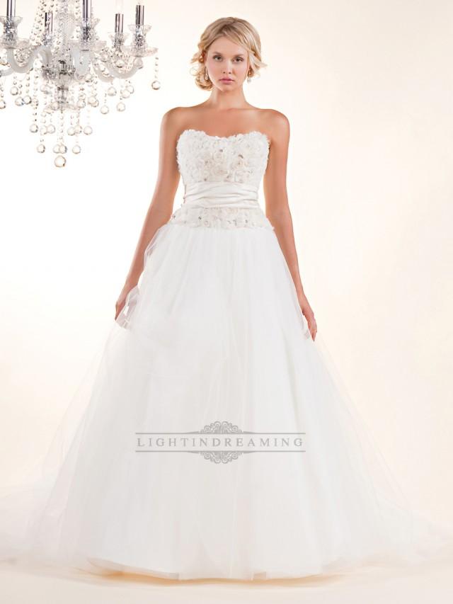 wedding photo - Strapless A-line Wedding Dresses with Rosette Swirled Embellishment Bodice - LightIndreaming.com