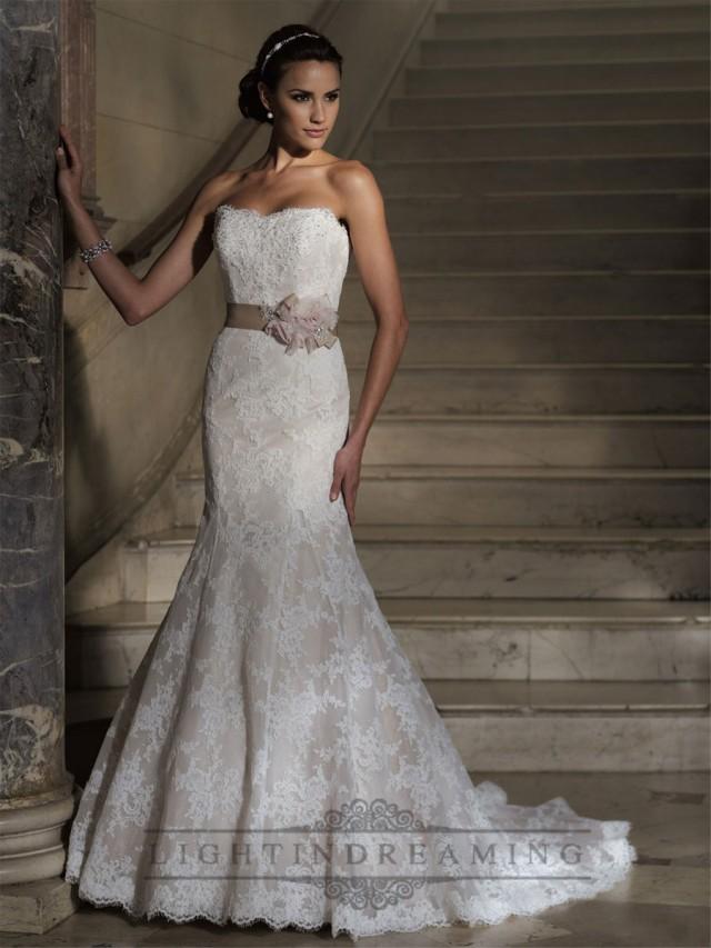 wedding photo - Strapless Mermaid Scalloped Back Lace Appliques Wedding Dresses - LightIndreaming.com