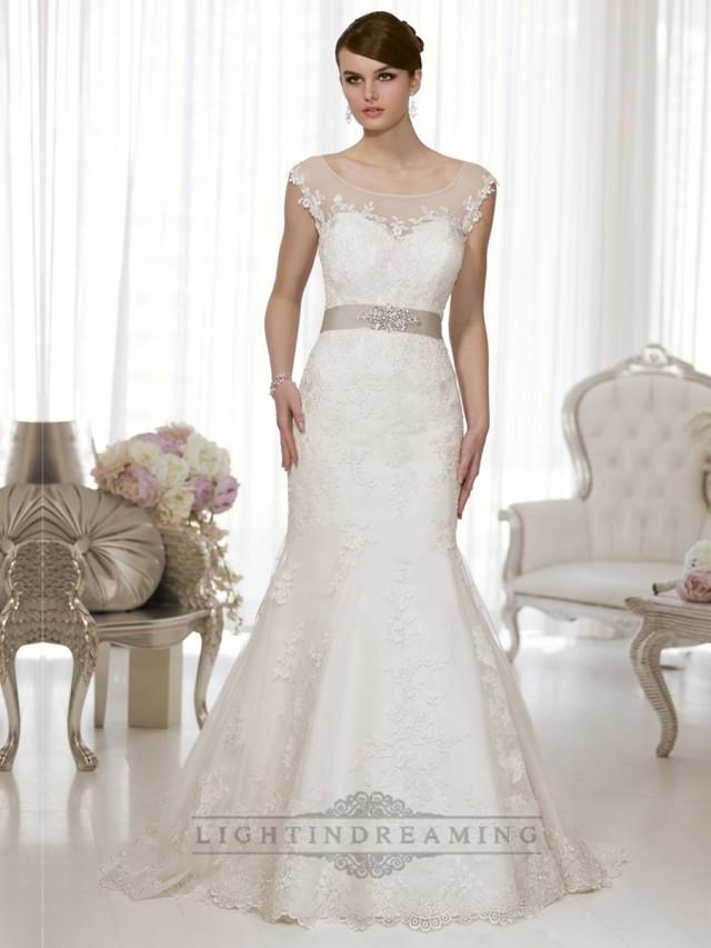 wedding photo - Cap Sleeves Fit and Flare Illusion Boat Neckline & Back Wedding Dress - LightIndreaming.com