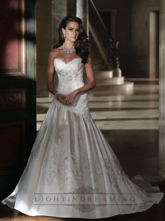 wedding photo - Strapless A-line Sweetheart Lace Applique Beaded Wedding Dresses - LightIndreaming.com