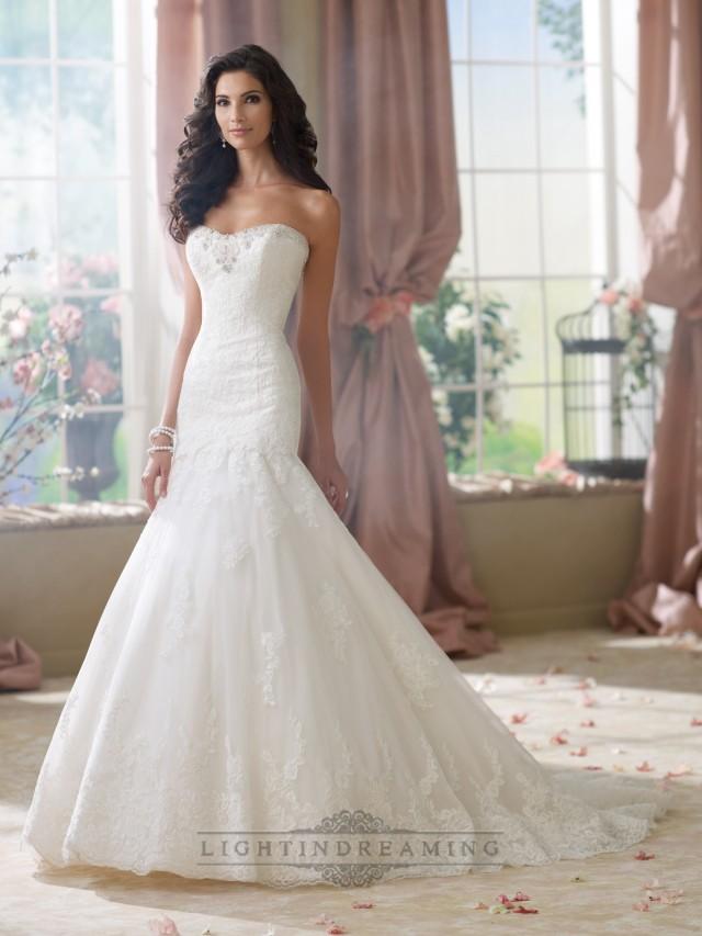 wedding photo - Strapless A-line Softly Curved Neckline Lace Mermaid Wedding Dresses - LightIndreaming.com