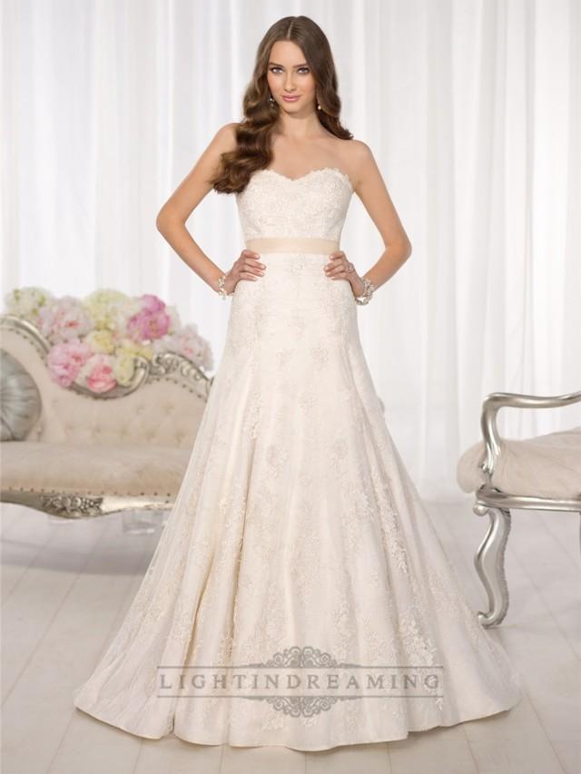 wedding photo - Strapless Sweetheart A-line Simple Lace Wedding Dresses - LightIndreaming.com