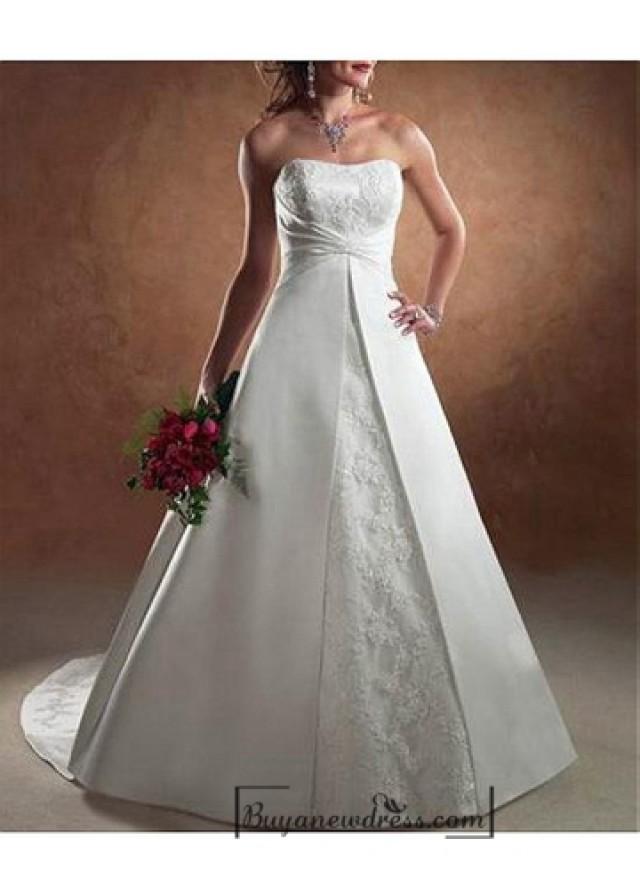 wedding photo - Beautiful Elegant Satin A-line Strapless Wedding Dress In Great Handwork