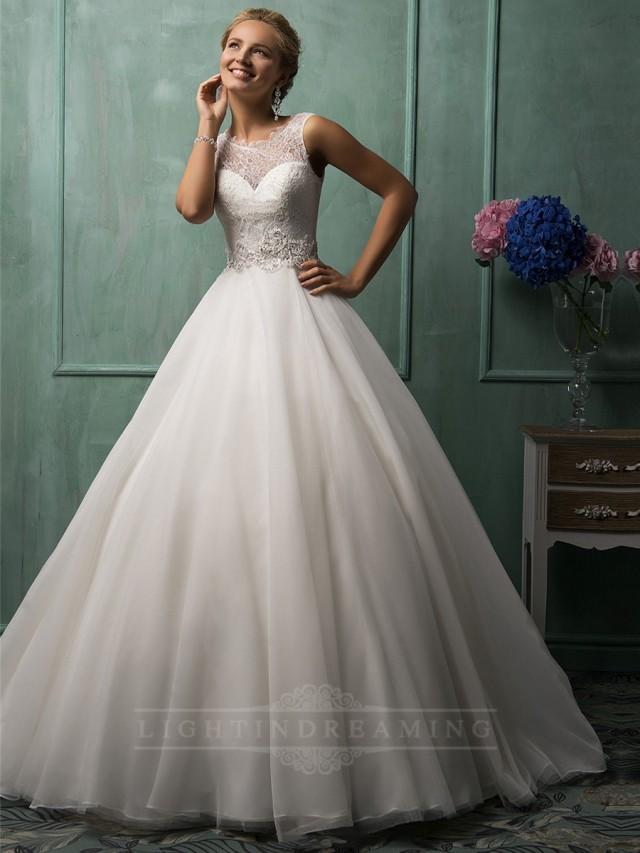 wedding photo - Illusion Neckline A-line Wedding Dresses Featured Sweetheart - LightIndreaming.com