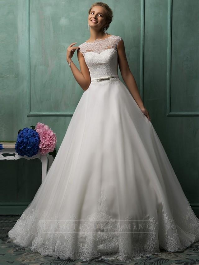 wedding photo - Cap Sleeves Illusion Neckline A-line Wedding Dresses - LightIndreaming.com
