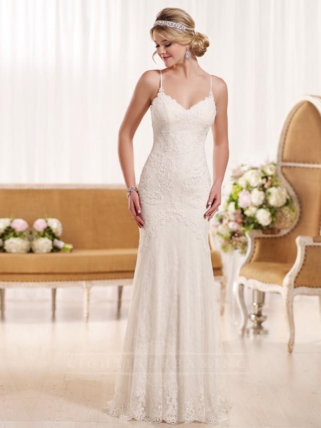 wedding photo - Elegant Spaghetti Straps Sheath Lace Wedding Dress - LightIndreaming.com