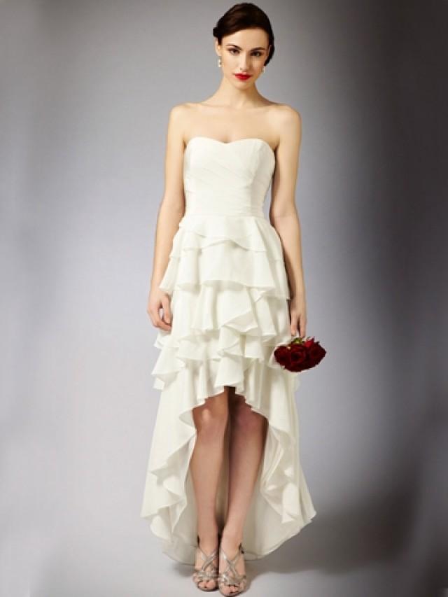 wedding photo - Maxi High Low Wedding Dress with Strapless Bodice and Modern Multi-layered Skirt