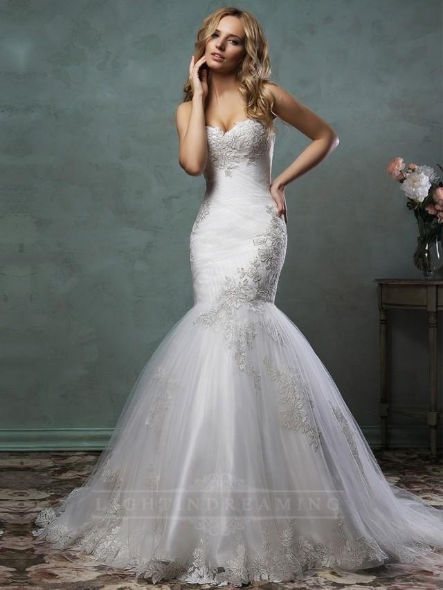 wedding photo - Strapless Sweetheart Embroidered Bodice Mermaid Wedding Dress - LightIndreaming.com