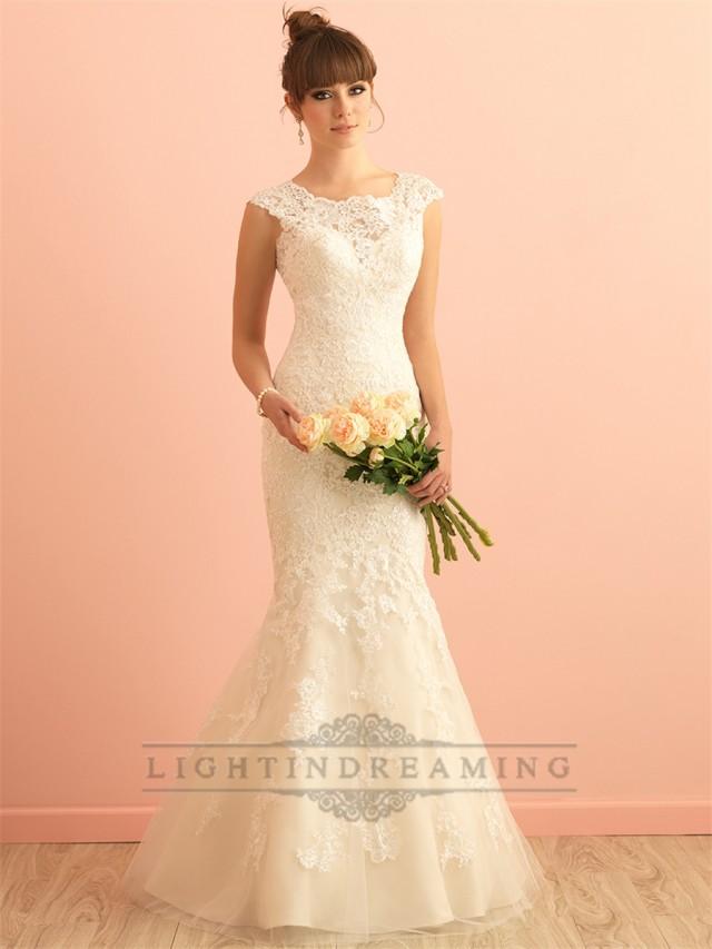 wedding photo - Gorgeous Scoop Neckline Mermaid Lace Wedding Dress with Illusion Back - LightIndreaming.com