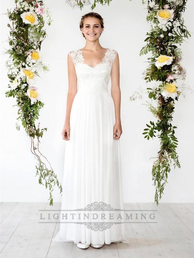 wedding photo - Cap Sleeves Sheath Wedding Dress with Cut Out Back - LightIndreaming.com