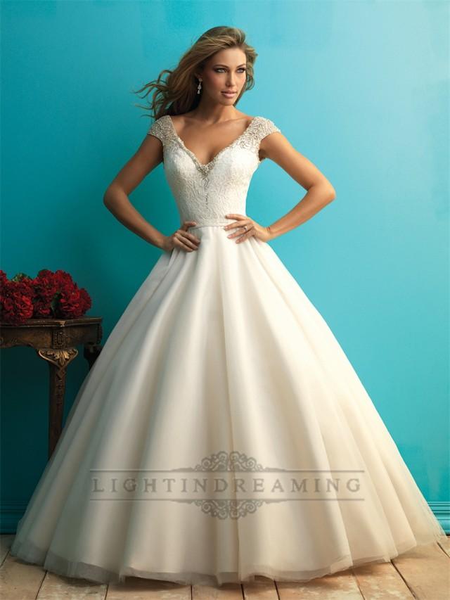 wedding photo - Beaded Cap Sleeves A-line Ball Gown Wedding Dress with Scoop Back - LightIndreaming.com