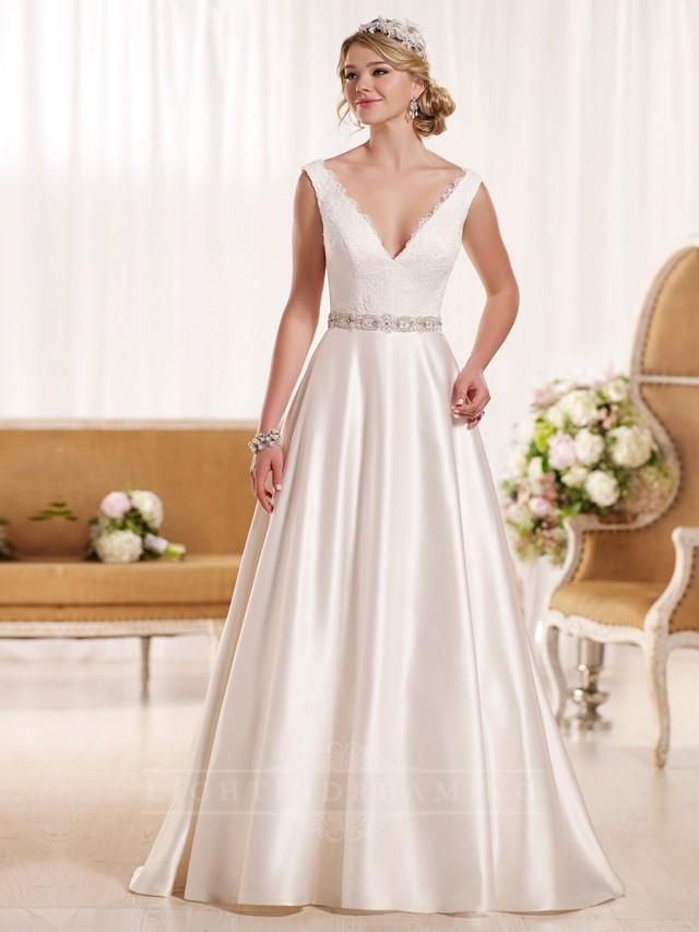 wedding photo - Luxury A-line Plunging Neckline Wedding Dress with V-back - LightIndreaming.com