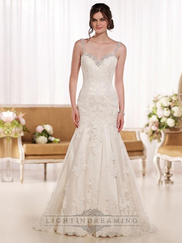 wedding photo - Beading Straps Sweetheart Fit and Flare Lace Wedding Dresses with Low Back - LightIndreaming.com