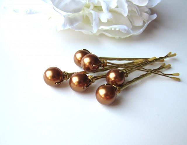 Copper Hair Pin Pearls, 10mm Swarovski