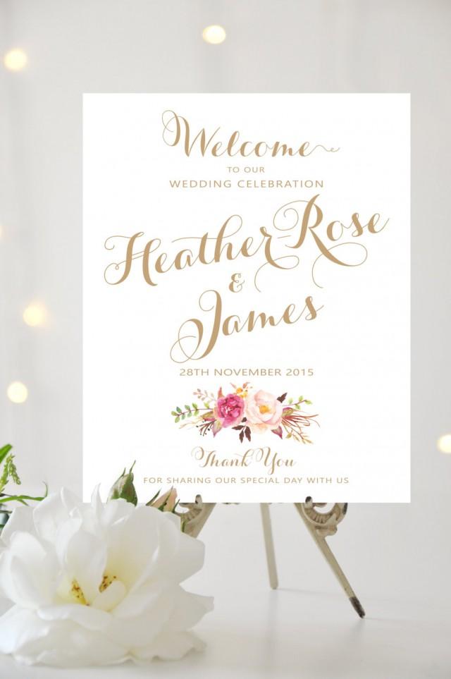 Wedding Welcome Sign Large Wedding Poster Romantic Blooms Vintage Antique Gold Wedding Welcome Poster Template