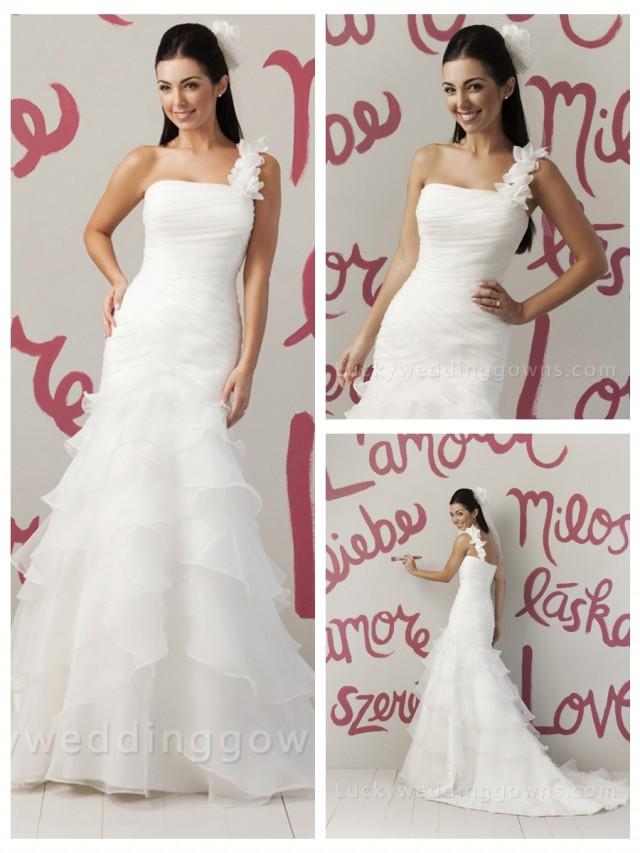 Allure Organza One Shoulder Summer Wedding Dress with Draped Tiered Skirt
