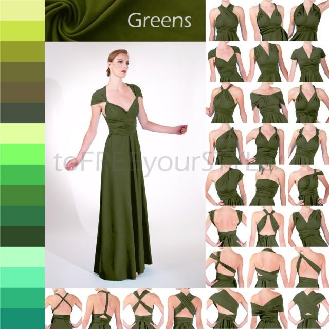 Long convertible dress in GREENS, A-LINE Free-Style Dress, infinity dress, convertible wrap dress, maxi bridesmaid dress, formal gown, bride