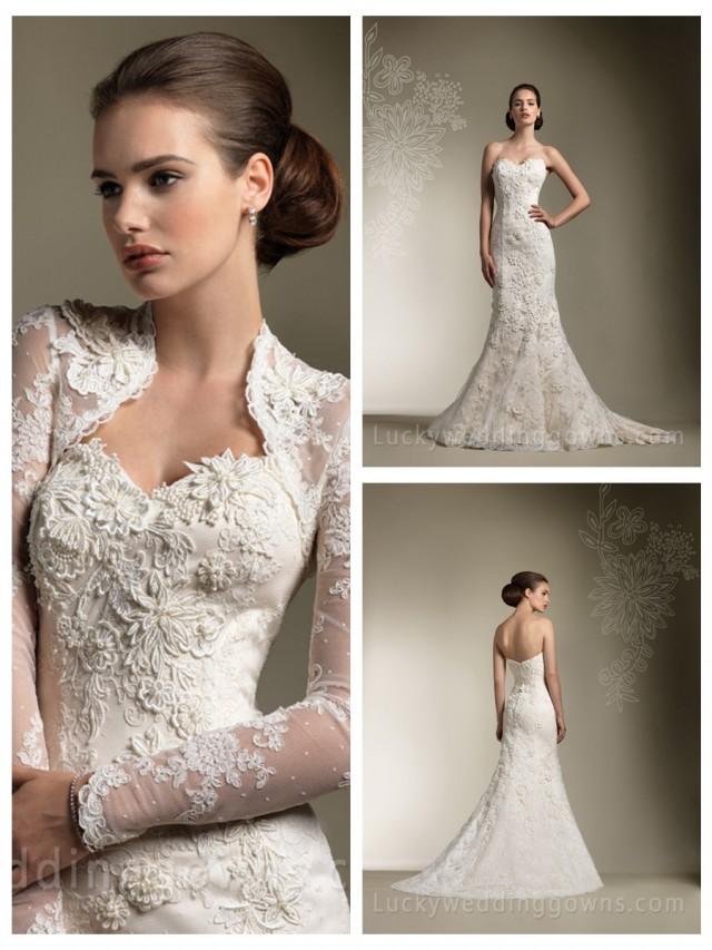 wedding photo - Trumpet/Mermaid All Over Lace Sweetheart Wedding Dress with Long Sleeve Jacket Gorgeous