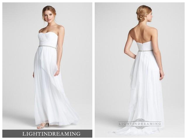 wedding photo - Simple Strapless Embellished Chiffon Column Wedding Dress with Beading Belt