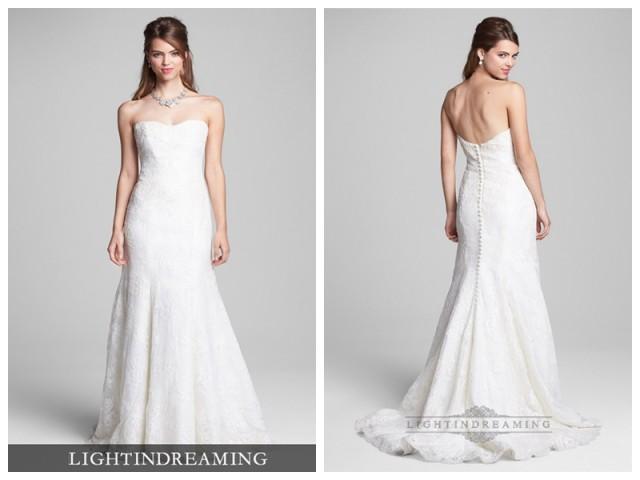 wedding photo - Strapless Sweetheart Embroidered Lace Trumpet Wedding Dresses