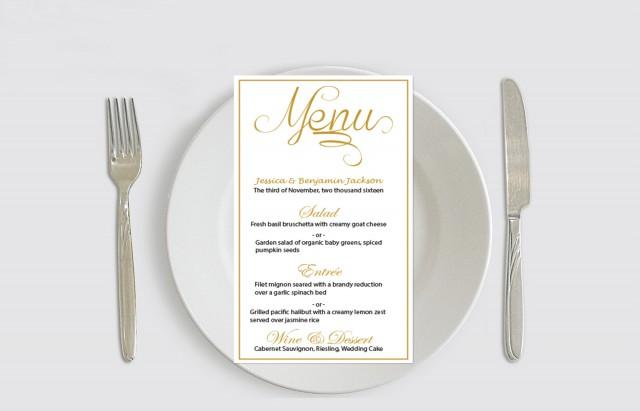 wedding photo - Golden Calligraphy Printable Wedding Menu Program Editable PDF Template