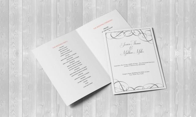 wedding photo - Grey Swirls Wedding Foldover Program Editable PDF Template