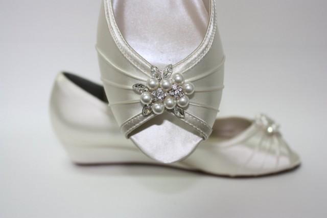 Wedge Wedding Shoes - Peep Toe Ivory Shoes - 1 Inch Wedge Heel - Choose From Over 200 Shoe Colors - Outdoor Wedding Shoe - Barn Wedding