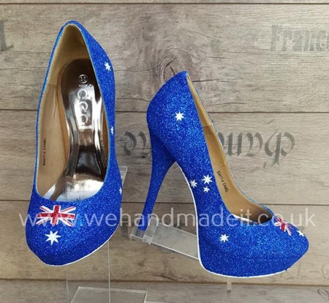 Australia flag custom glitter shoes (Heel or wedge)-Wedding shoes, prom shoes, custom glitter shoes made to order
