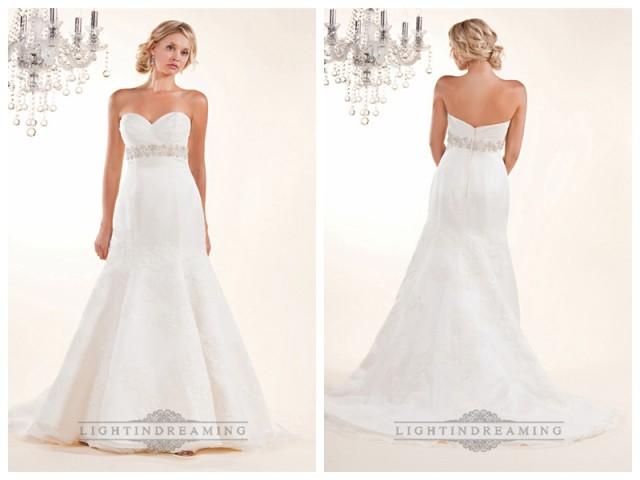 wedding photo - Fit and Flare Cross Sweetheart with Lace Appliques and Beaded Belt