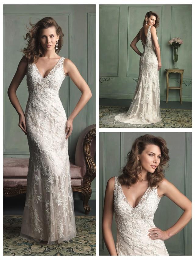 wedding photo - Romantic Lace Appliques V-neck and V-back Floor Length Wedding Dress