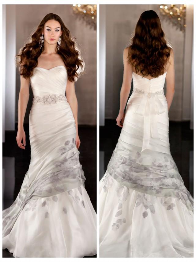 wedding photo - Silk Organza Fit Flare Sweetheart Asymmetrical Ruched Wedding Dress