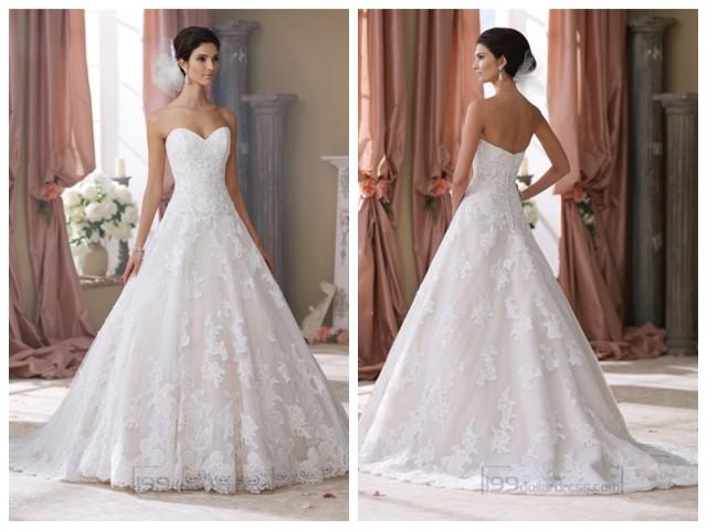 wedding photo - Strapless Sweetheart Lace Appliques Ball Gown Wedding Dresses