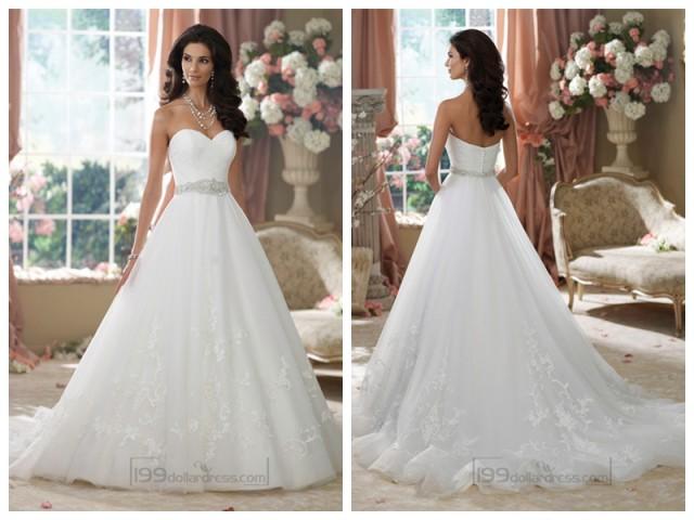 wedding photo - Strapless Sweetheart Embroidered Lace Appliques Ball Gown Wedding Dresses