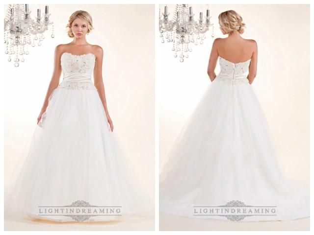wedding photo - Strapless A-line Wedding Dresses with Rosette Swirled Embellishment Bodice